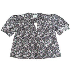 Hyacinth House Floral Blouse Top Size M Multicolor Cotton Short Puffed Sleeves